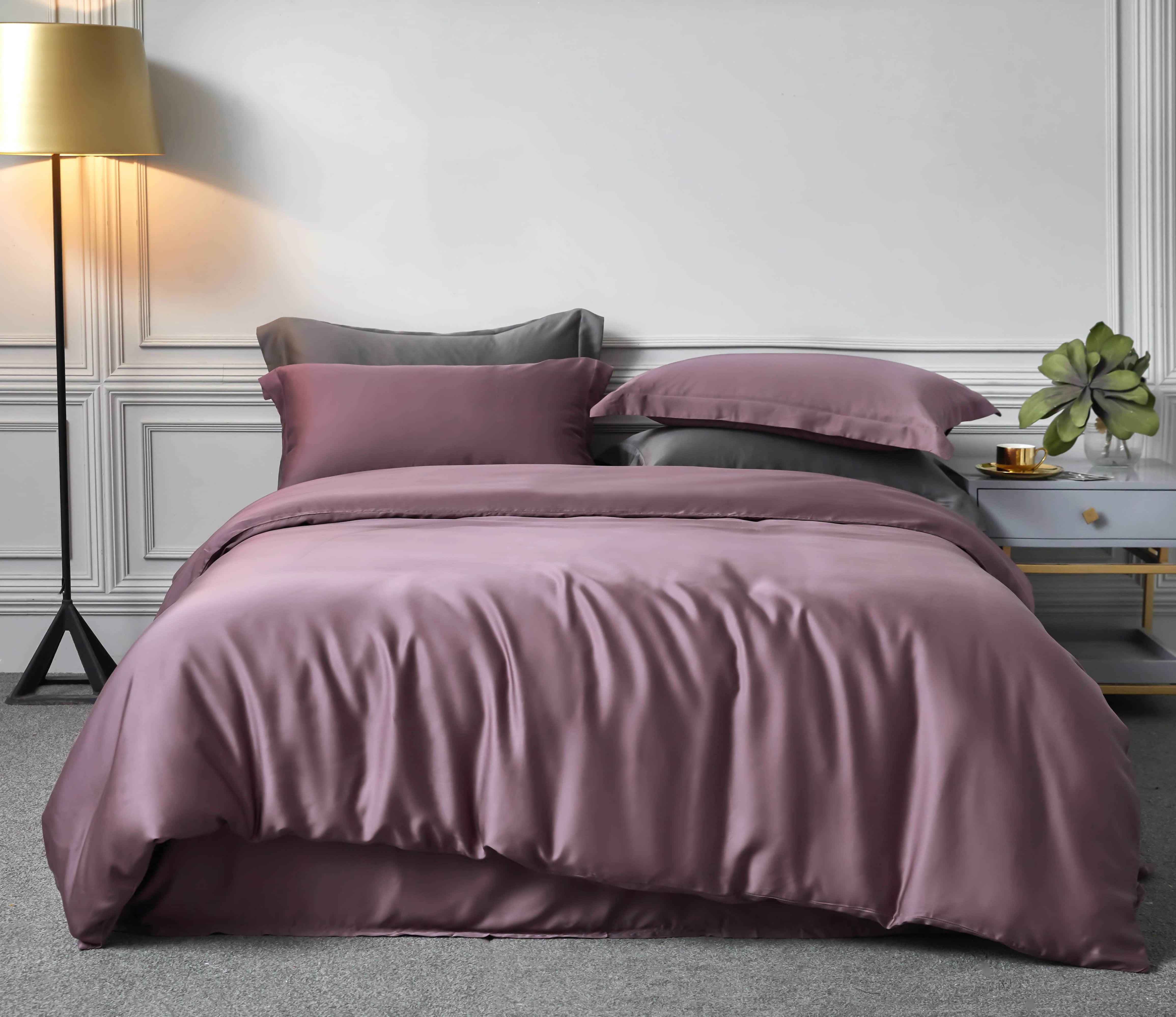 Luxury Plain Tencel Bed Sheet Set Duvet Comforter King Bedsheet Bedding Sets