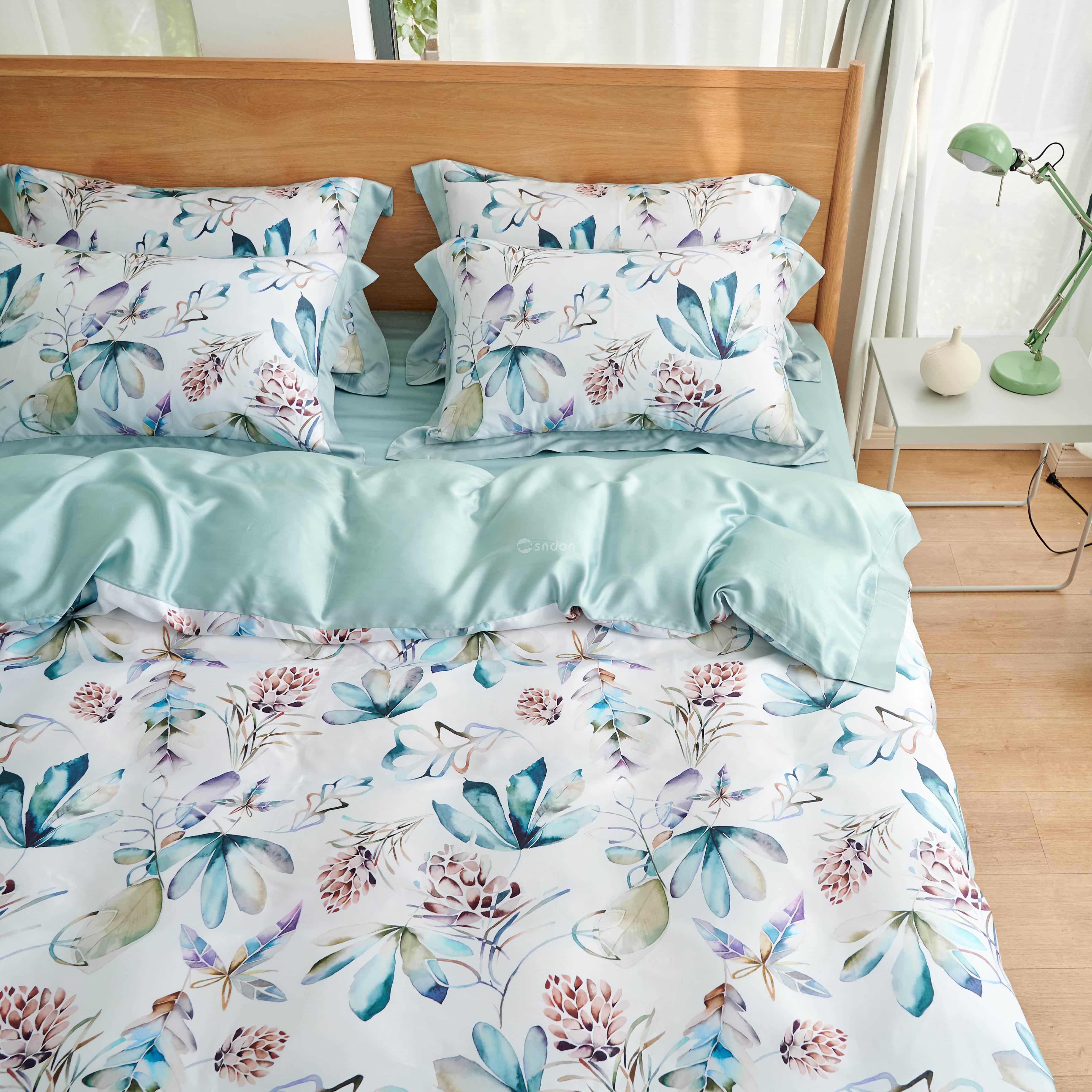 Luxury Plain Tencel Bed Sheet Set Duvet Comforter King Bedsheets Bedding Set