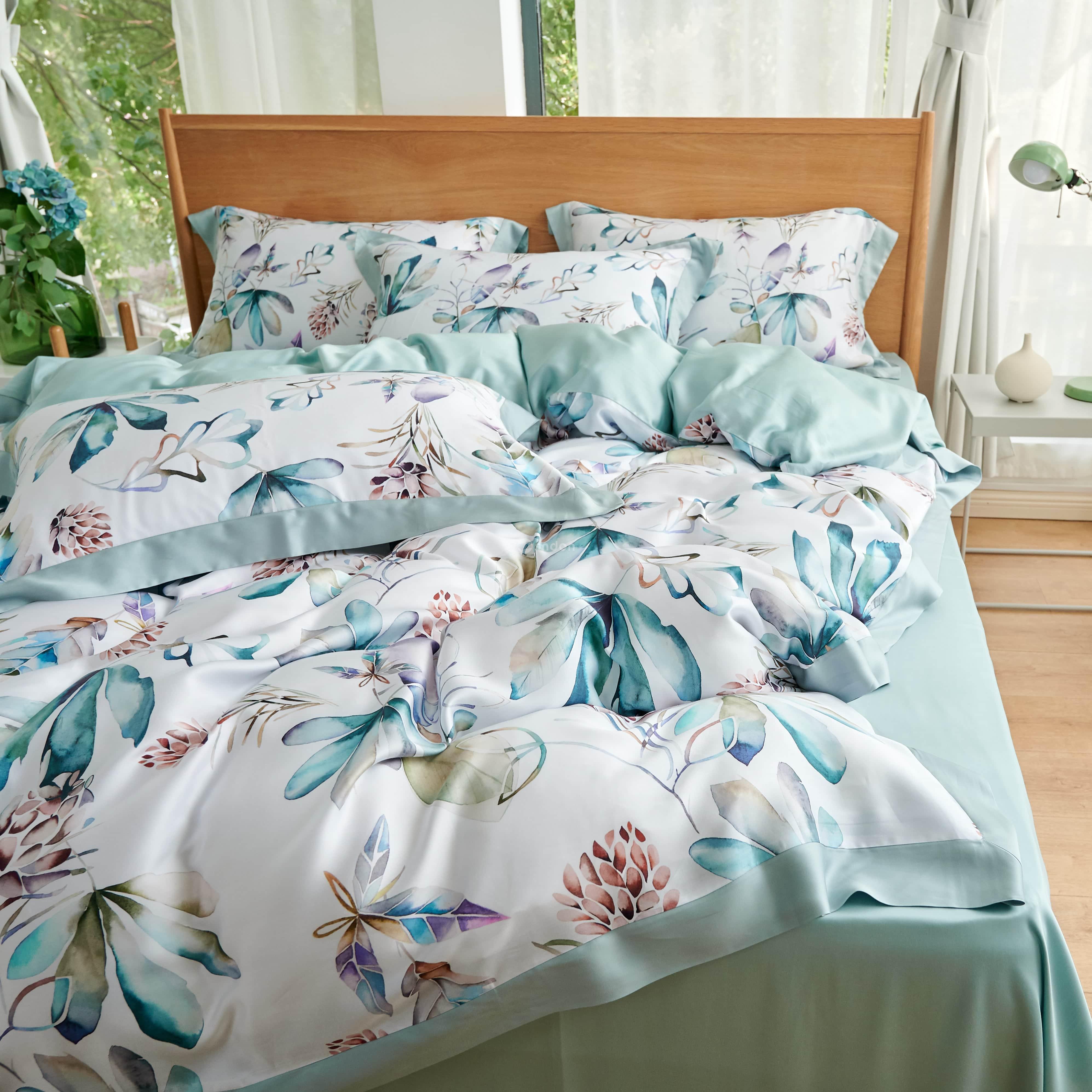Luxury Plain Tencel Bed Sheet Set Duvet Comforter King Bedsheets Bedding Set