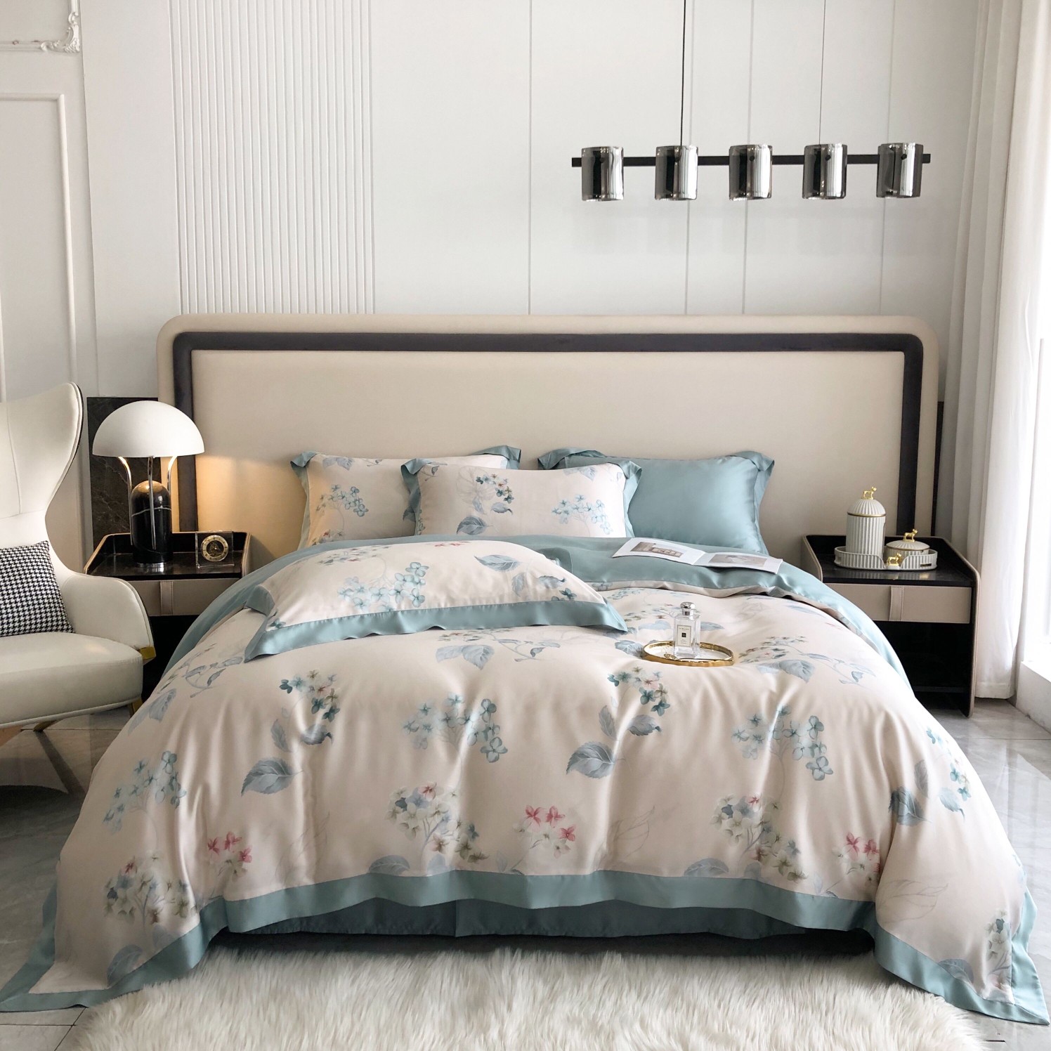 Custom Design Jacquard 100% Tencel Bedsheet Queen Size Duvet Bedding Set