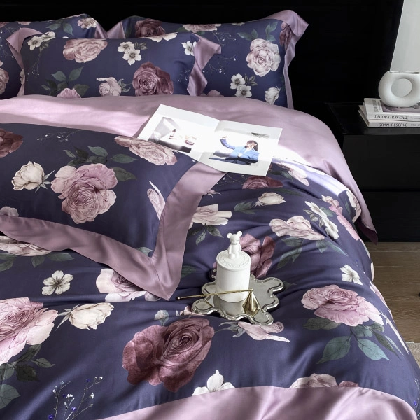 Purple tencel bedding set with flower printing